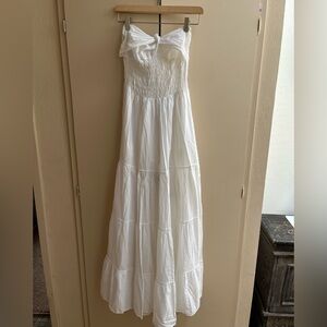 White Cotton Strapless Tie Neck Maxi Dress
